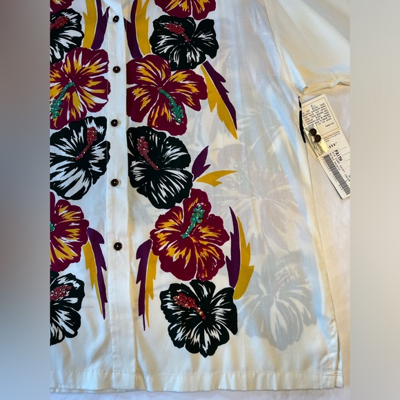 Vtg NWT FAITH Cream shirt blouse Hula Girl Hawaiian Hibiscus sequins woman’s L - Picture 5 of 11